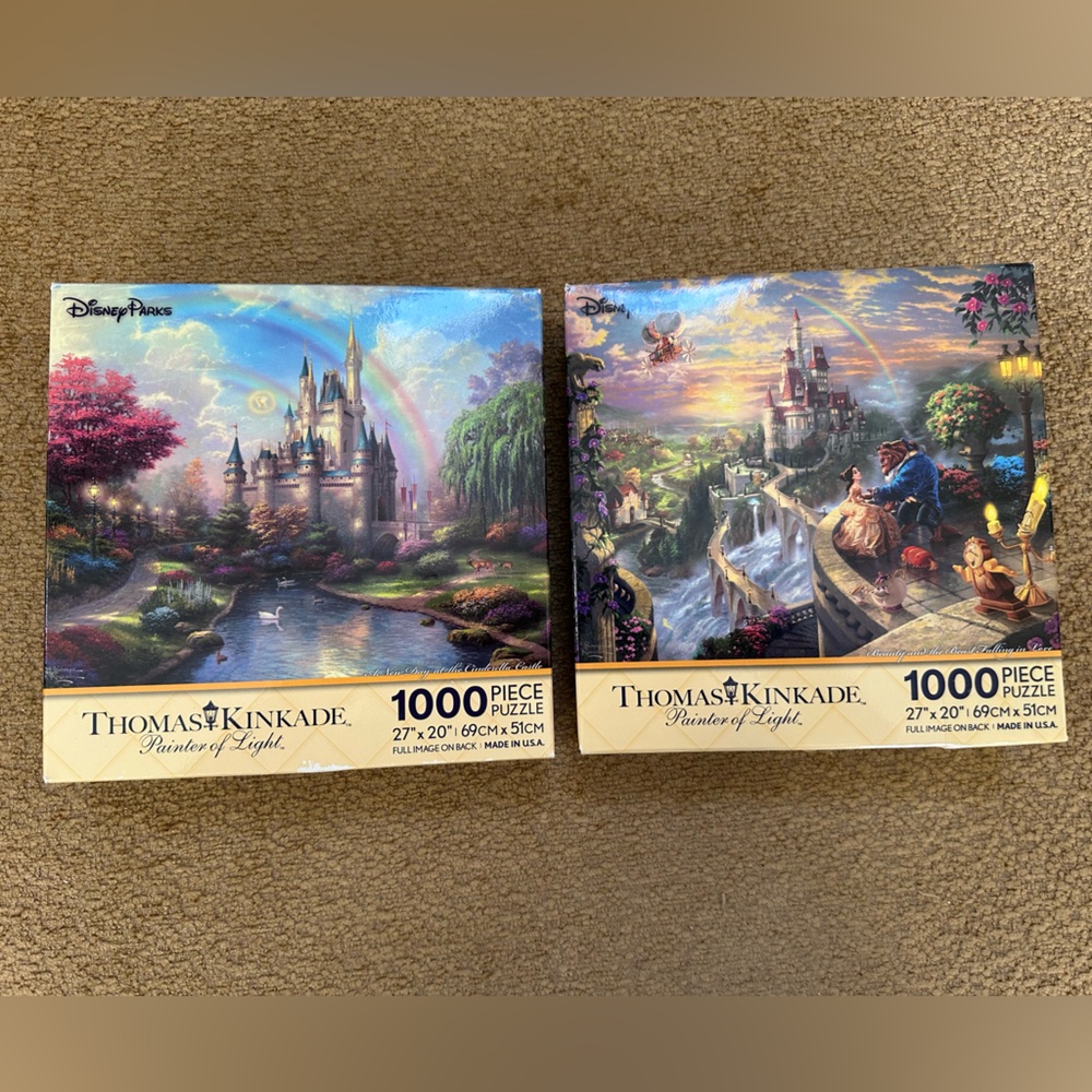 2 Disney Parks 1000 piece Puzzles /Thomas Kinkade / From Smoke and Pet Free Home